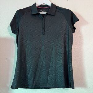 Tommy Armour Womens Black Geometric Short Sleeve Dri-Logic Polo Shirt Large